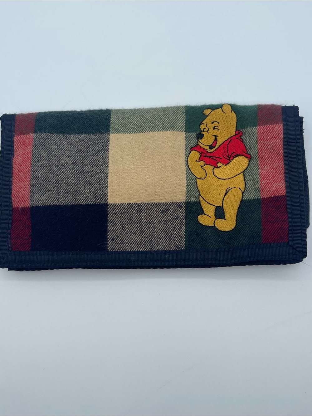 vintage 1990s Winnie the Pooh plaid fold out wallet Disney Store blue